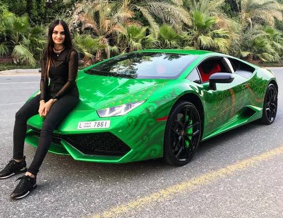 Lana Rose with her Lamborghini Car